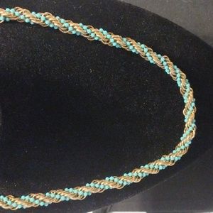 Vintage Avon Turquoise Color Bead W/ Gold Tone Twisted Rope Chain Necklace